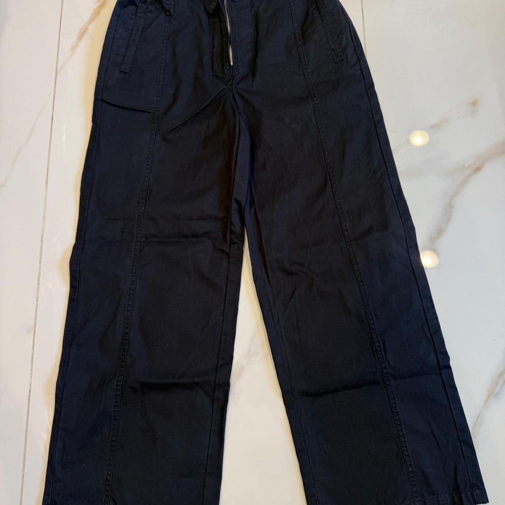 Black Wide Leg Utility Pants High Waisted Cotton Twill Workwear Trousers